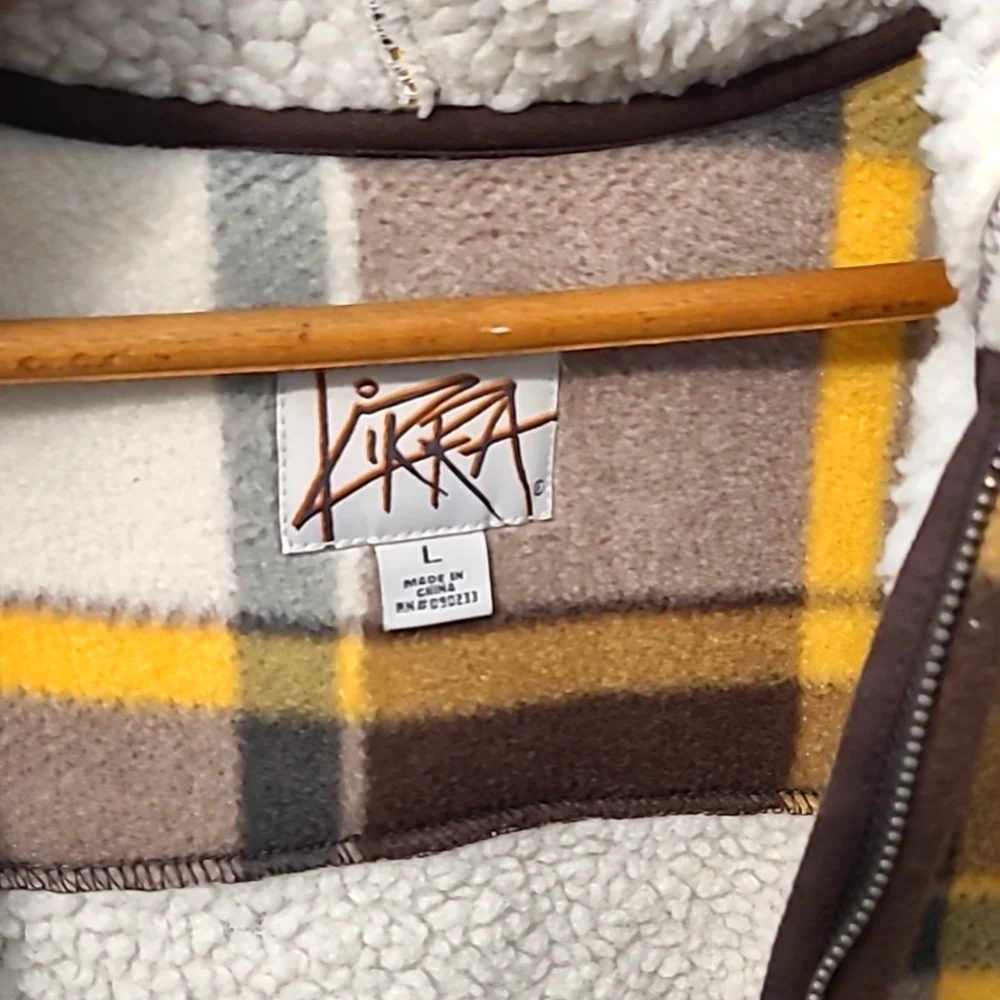 Vintage KIRRA Men's fleece zipup hooded jacket, Flannel Look Fleece, Size Large - Picture 2 of 4